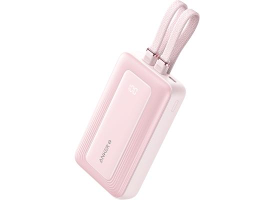 Anker Zolo Power Bank, 10,000mAh 30W Max Fast Portable Charger with Built-in USB-C and MFi Certified Lightning Cables, USB-C&A, Battery Pack for iPhone 16/15 Series, MacBook, Galaxy - Pink